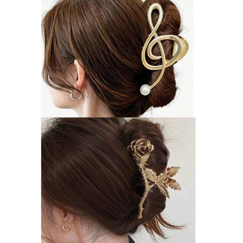 Women's Metal Rose Flower & Treble Clef Claw Hair Clip Accesories Party Wedding
